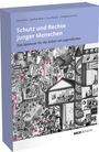 "Schutz und Rechte junger Menschen. Das Spieleset für die Arbeit mit Jugendlichen." Darunter schwarz-weiße Illustration.