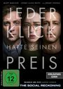 Drei ernste Gesichter, mittig Text "Jeder Klick hatte seinen Preis", darunter "FSK 12", "Vorläufiges Cover", "The Social Reckoning".