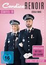 "STAFFEL 10, MÖRDERJAGD MIT CHIC UND CHARME, ERSTMALS AUF DEUTSCH." Zwei Personen in Uniform vor rosa Hintergrund.