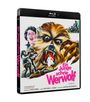 „Ein Junge schrie Werwolf“ steht groß in pink. Illustration eines schreienden Werwolfs mit Menschen in Panik.