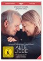 Titel "ALTE LIEBE", Schauspieler Dagmar Manzel, Joachim Król. Lächelndes Paar, sanfte Umarmung, Nahaufnahme.