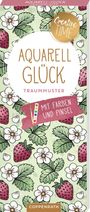 "Aquarell Glück Traummuster, Creative Time, Mit Farben und Pinsel. Erdbeeren und Blütenmuster auf hellem Hintergrund."