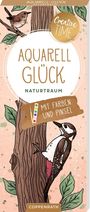 "AQUARELL GLÜCK, NATURTRAUM, MIT FARBEN UND PINSEL, Coppenrath." Illustration: Specht, Rotkehlchen auf Baum, Blätter.