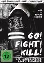Texte: "Laut, schnell, hart – Kult! Freundschaft", "Ein Film von Tobias Cremer", "Go! Fight! Kill!", "Die Düsseldorfer Death Thrasher". Ein Arm in einer Lederjacke mit Aufnähern, FSK 12-Logo.