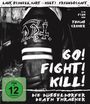 „Laut, schnell, hart – Kult! Freundschaft. FSK ab 12 freigegeben. Go! Fight! Kill! Die Düsseldorfer Death Thrasher“. Ein Film von Tobias Cremer. Schwarze Lederjacke mit Aufnäher.