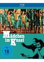 Text: „Mädchen im Knast“, „FSK ab 16 freigegeben“. Frauen in nassen Hemden, darunter zwei Männer mit Pistolen als Illustration.