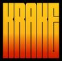 Text: "KRAKE" in großer, gelber Schrift, die nach unten orange wird. Illustration mit kräftigen Farben.
