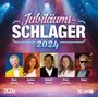 "Jubiläums-Schlager 2024", Fotos von fünf bekannten Personen, darunter Ross Antony und Andrea Berg, steht auf "2 CDs" und "Telamo".