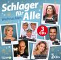 Text: "Schlager für Alle Weihnachten", "3 CDs", "TANJA LASCH", "MARIANNE ROSENBERG", "DIE SCHLAGERPILOTEN", "ELOY DE JONG", "OLI.P", "ANNA-CARINA WOITSCHACK". Fotos der genannten Personen in Polaroid-Rahmen.