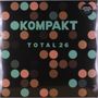 KOMPAKT TOTAL 26. Bunte Kreise auf schwarzem Hintergrund.