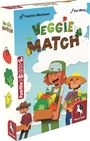 Titel "Veggie Match", Comicfiguren mit Gemüsekisten, bunter Stil, freundlich lächelndes Gemüse.