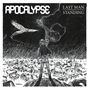 Text: "APOCALYPSE" und "LAST MAN STANDING". Eine Person zeigt mit einer Gitarre in den Himmel über einer zerstörten Stadt.