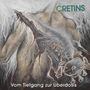 Text: "CRETINS", "Vom Tiefgang zur Überdosis". 

Illustration: Abstraktes Bild mit Skelett und bearbeitetem Rücken.