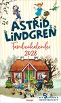 "Astrid Lindgren Familienkalender 2028, mit 5 Spalten & Ferienübersicht. Illustration von Kindern und einem roten Haus."