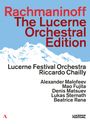 Text: "Rachmaninoff The Lucerne Orchestral Edition" über einer stilisierten Darstellung von Berggipfeln.