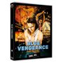 "BLUE VENGEANCE ZWANG ZUM TÖTEN" steht in blauer und orangefarbener Schrift, darunter "THRILL KILL collection". Illustration eines Mannes.