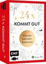 "24 x KOMMT GUT. Adventskalender-Kartenset. EMF. Jüne Plã." Hände und Zeichnungen auf rotem Hintergrund.