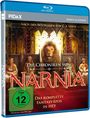 „Die Chroniken von Narnia. Das komplette Fantasy-Epos in HD!“ Ein Löwe sitzt majestätisch auf einem Thron.