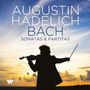 "Augustin Hadelich Bach Sonatas & Partitas" in Großschrift; Silhouette eines Geigers vor einem dramatischen Abendhimmel.