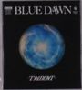 Text: "BLUE DAWN" oben, "TRIDENT" unten. Abbildung einer blau-weißen Kugel auf schwarzem Hintergrund.