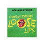 ROLLING STONES, FOREIGN TONGUES, LOOSE LIPS, roter Zungen-Logo auf grünem Hintergrund.