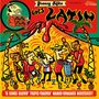 "Greasy Mike Goes Latin", "Volume 11", stilisierte Musiker mit Instrumenten vor einem Vulkan, Palmen und tropische Cocktails.