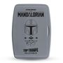 „Star Wars The Mandalorian“ Logo, Helm des Mandalorianers, fliegendes Baby-Yoda, „Top Trumps Collectables“ Text.