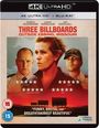 4K Ultra HD + Blu-ray, Three Billboards Outside Ebbing, Missouri, Zitate von The Times und Empire, roter Hintergrund.