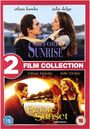 "2 Film Collection: Before Sunrise" oben, "Before Sunset" unten. Bilder: Ein Paar in Nahaufnahme und unter Brücke.
