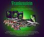 "Frankenstein Legacy" oben, ein 4K Collector's Boxset mit Postern, Booklet und Filmen, alles in grüner und violetter Optik.