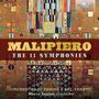 "Malipiero: The 11 Symphonies", darunter "Orchestra di Padova e del Veneto", "Marco Angius conductor". Buntes geometrisches Muster.