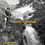 „Peace & Blessings“ und „nat birchall“ in Gelb. Saxophonspieler neben einem Wasserfall in grüner Natur.