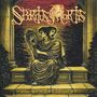 „SPIRITUS MORTIS“ oben, „NO HUMAN CONTACT“ unten. Illustration: Zwei Personen mit einem Spiegel, klassische Architektur.