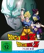 „DRAGON BALL Z“, „FILME 5-8“. Ab 12 freigegeben. Illustration von drei kämpfenden Charakteren vor einem großen Gesicht.