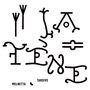"MELNETTA TARDIVE" in klarer Schrift. Verteilte geometrische und geschwungene schwarze Symbole auf weißem Hintergrund.
