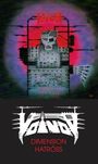 Die Texte "Voivod" und "Dimension Hatröss" sind in Weiß und Rot. Oben eine Illustration mit Schädel und Maschinen.