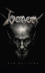 Zwei Texte: "VENOM" oben, "INTO OBLIVION" unten. Illustration zeigt ein düsteres, dämonisches Gesicht mit Hörnern.