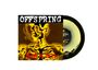 "OFFSPRING" und "SMASH" auf einem Plattencover mit gelb-schwarzer Skelettillustration und einer Schallplatte daneben.