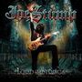 Text: "Joe Stump", "Lord of the Strings". Ein Gitarrist mit flammender Gitarre in einer gotischen, leuchtenden Kulisse.