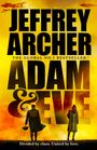 "JEFFREY ARCHER ADAM & EVE. Divided by class. United by love." Zwei Personen, Flugzeuge am Himmel, gelber Hintergrund.