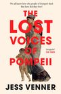 "We all know how the people of Pompeii died. But how did they live?" Rote Schrift: "THE LOST VOICES OF POMPEII". Illustration: Antike Figuren.