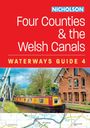 "Four Counties & the Welsh Canals. WATERWAYS GUIDE 4." Ein gelbes Boot unter einem Backsteingebäude mit grünem Umfeld.