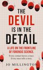 "Final cover to be revealed. The Devil is in the Detail. Jo Millington." Schwarze und rote Schrift, rote Spritzer.