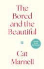 "The Bored and the Beautiful" und "Cat Marnell" in roter Schrift auf hellem Hintergrund, grüner Kreis mit "COVER TO BE REVEALED".