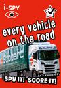Text: "i-SPY, every vehicle on the road, SPY IT! SCORE IT!" Design mit LKW auf rotem Hintergrund, stilisiertes Auge oben.