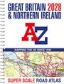 "Great Britain 2028 & Northern Ireland" steht oben, gefolgt von einem stilisierten "A-Z" Logo. Unten eine bunte Straßenkarte.