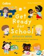 Titel: "Get Ready for School Activity Book". Kinder spielen fröhlich mit Spielzeug.