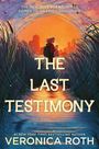Text auf wolkigem Hintergrund: "THE LAST TESTIMONY". Verkauf ab Februar 2027. Autorin: Veronica Roth.