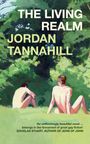 "The Living Realm", Jordan Tannahill. Zwei sitzende Männer von hinten, umgeben von Bäumen, Illustration in Grüntönen.