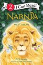 Buchcover: "I Can Read! NARNIA, MEET ASLAN" zeigt einen Löwen mit goldener Mähne in einem grünen, blätterreichen Hintergrund.